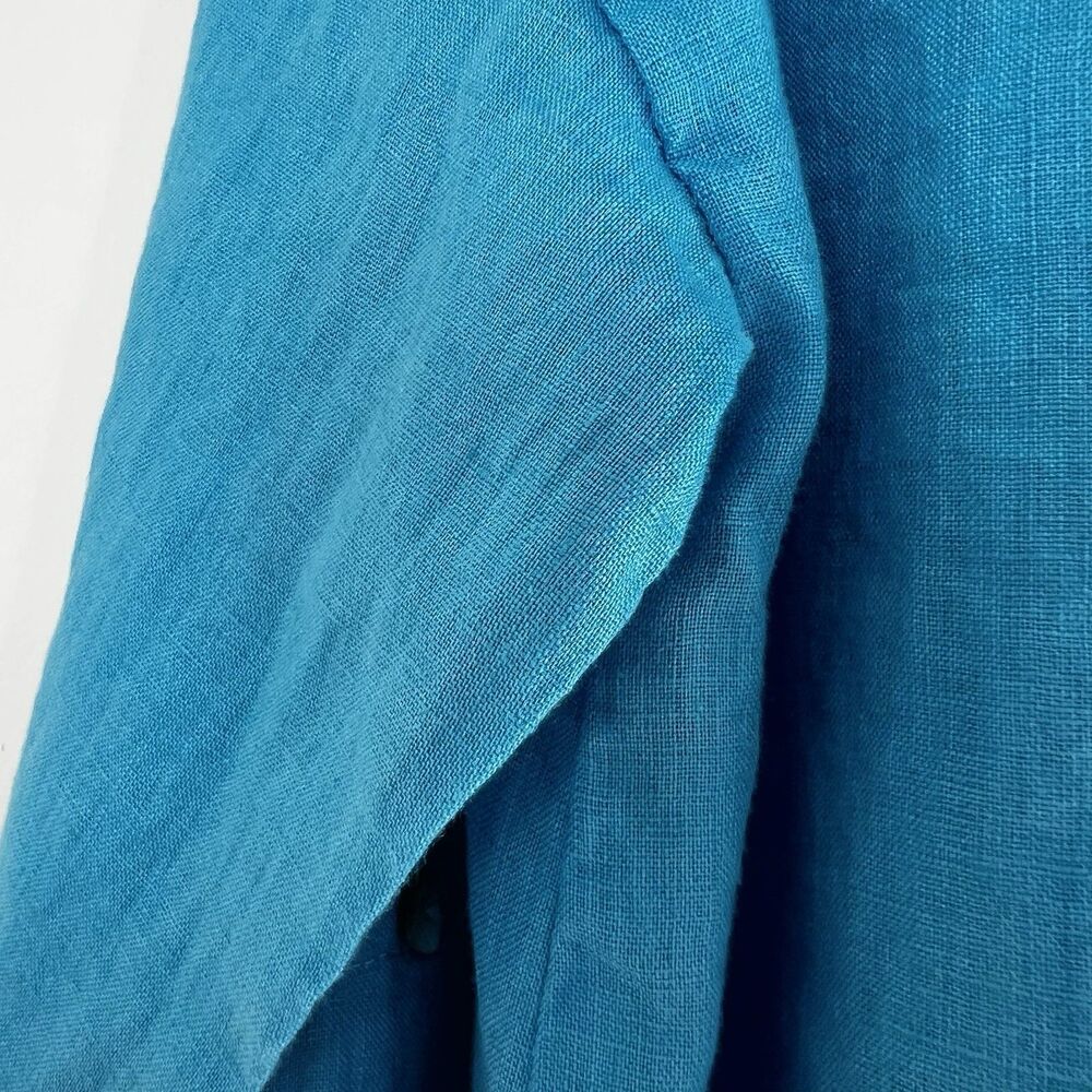 Magaschoni Turquoise Blue Button Up Shirt 100% Linen Boxy Women’s XS - Picture 5 of 9